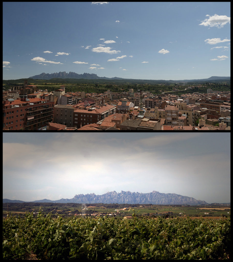 Montserrat bezien vanuit Manresa en vanuit Sant Sadurní d'Anoia (©2019 Huib J. Lirb)